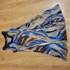 Women's multi color dress with sapphire beaded neckline